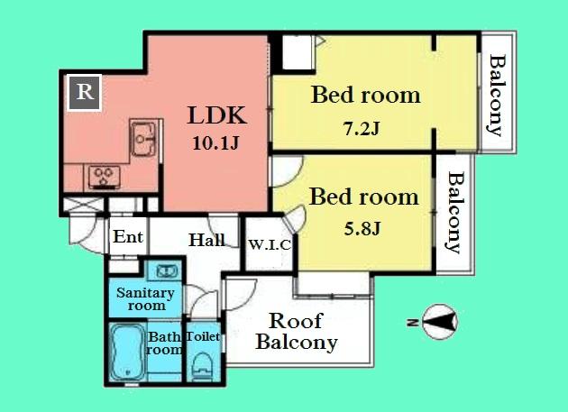 Floor plan. 2LDK, Price 32,900,000 yen, Occupied area 52.86 sq m , Balcony area 6.6 sq m