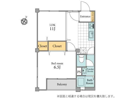 Floor plan. 1LDK, Price 18.9 million yen, Occupied area 36.48 sq m , Balcony area 2.4 sq m