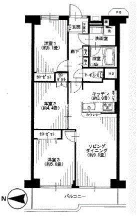 Floor plan. 3LDK, Price 29,900,000 yen, Footprint 61.6 sq m , Balcony area 7.6 sq m
