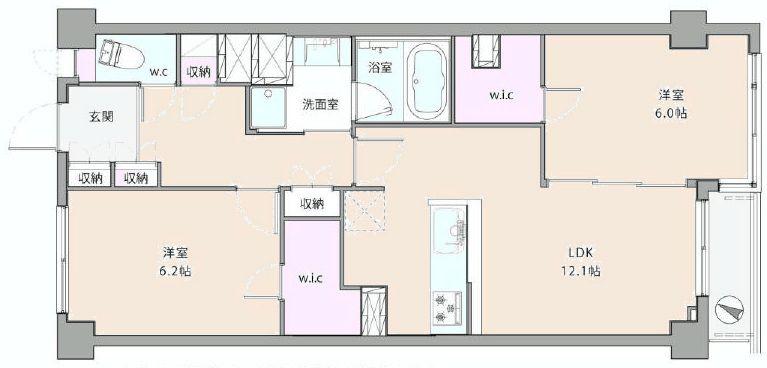 Floor plan. 2LDK, Price 32,800,000 yen, Occupied area 62.37 sq m , Balcony area 2.43 sq m