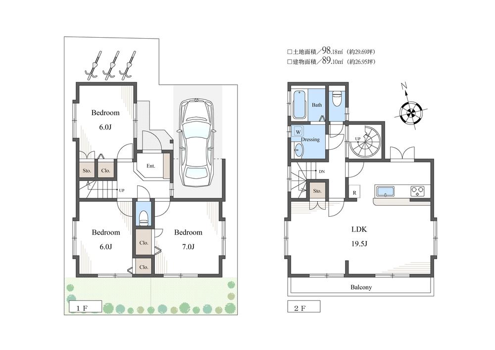 Floor plan. 64,800,000 yen, 3LDK, Land area 98.18 sq m , Building area 89.1 sq m 2 storey