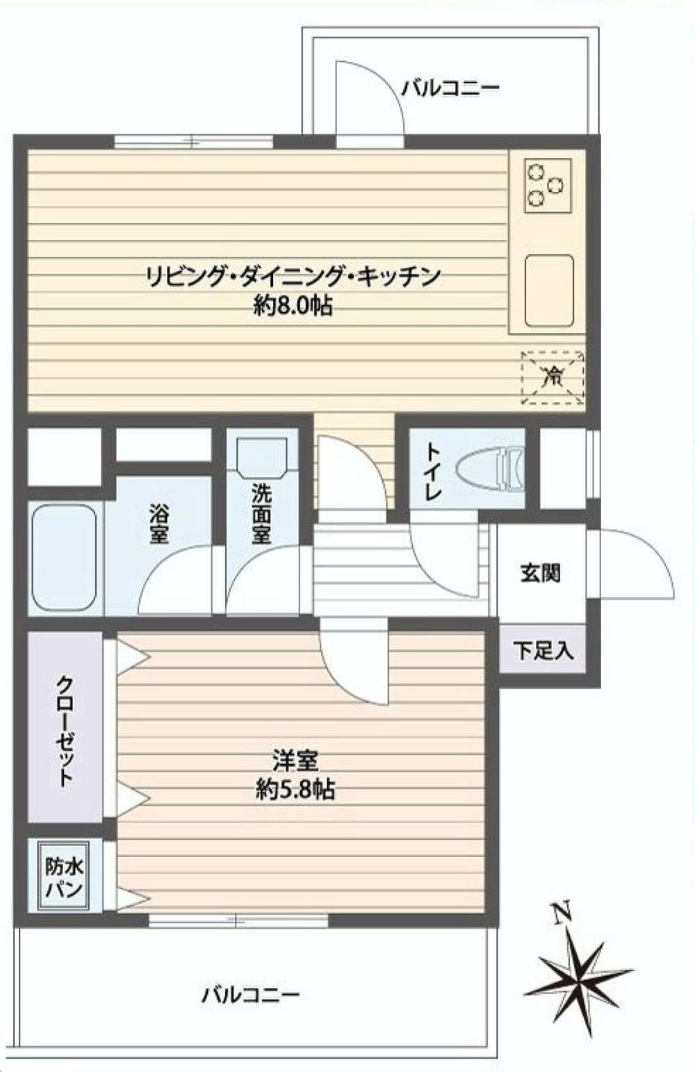 Floor plan. 1LDK, Price 16.8 million yen, Occupied area 35.33 sq m , Balcony area 7 sq m