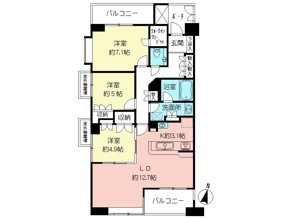 Floor plan. 3LDK, Price 50,400,000 yen, Occupied area 77.46 sq m , Balcony area 11.85 sq m ◎ 4 floor South ・ West ・ North of the three-direction room ● Pets Allowed breeding (bylaws Terms of Yes)