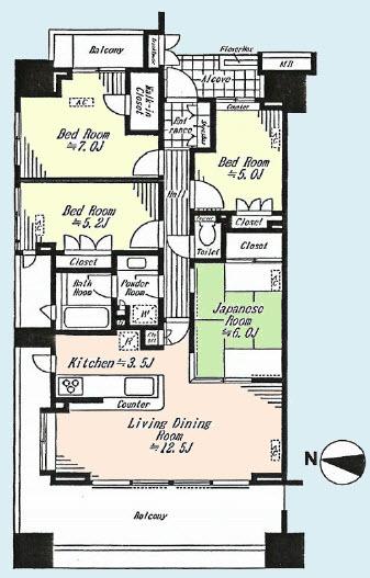 Floor plan. 4LDK, Price 54,800,000 yen, Footprint 84.9 sq m , Balcony area 22.12 sq m 4LDK Footprint: 84.90 sq m  Balcony area: 22.12 sq m  Trunk space: 0.60 sq m