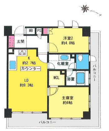 Floor plan. 2LDK, Price 49 million yen, Occupied area 53.15 sq m , Balcony area 15.98 sq m