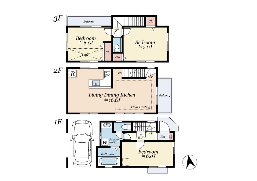 Floor plan. 57,800,000 yen, 3LDK, Land area 53.3 sq m , Building area 80.92 sq m