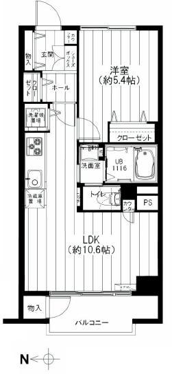 Floor plan. 1LDK, Price 21.9 million yen, Occupied area 39.24 sq m , Balcony area 3.98 sq m
