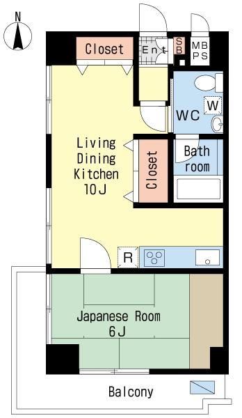 Floor plan. 1LDK, Price 18.9 million yen, Occupied area 39.82 sq m , Balcony area 8.31 sq m
