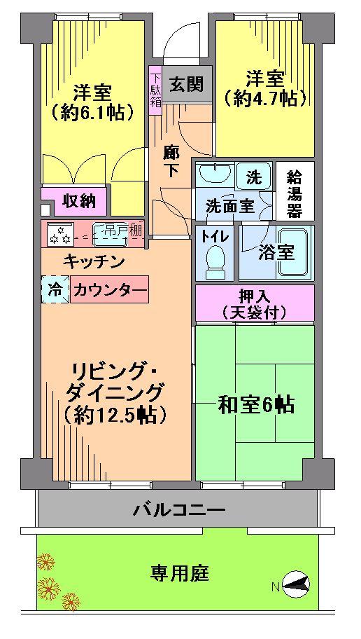 Floor plan. 3LDK, Price 26,800,000 yen, Occupied area 64.47 sq m , Balcony area 8.03 sq m