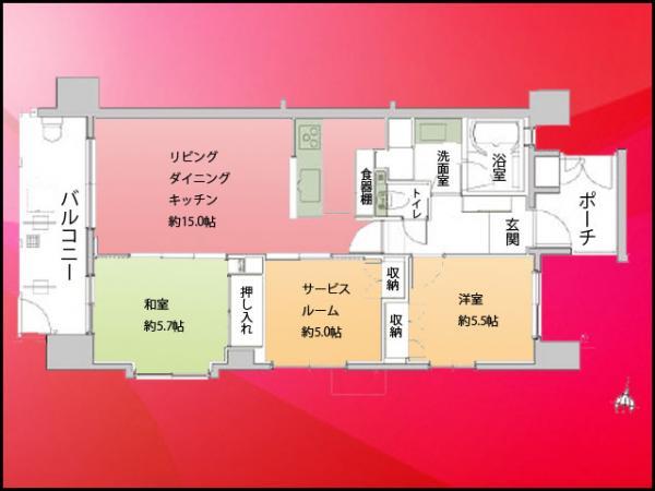 Floor plan. 2LDK + S (storeroom), Price 41,500,000 yen, Occupied area 76.52 sq m , Balcony area 8.86 sq m