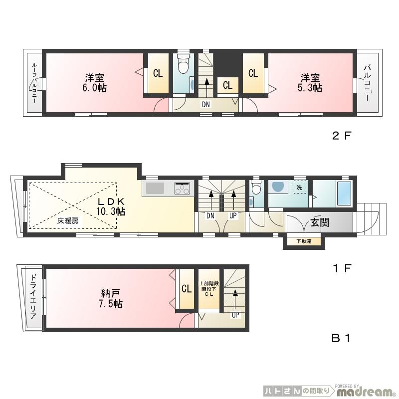 Floor plan. 54,600,000 yen, 2LDK + S (storeroom), Land area 81.07 sq m , Building area 76.72 sq m
