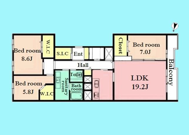 Floor plan. 3LDK, Price 39,800,000 yen, Footprint 107.59 sq m , Balcony area 10.85 sq m