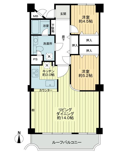 Floor plan. 2LDK, Price 32,800,000 yen, Occupied area 73.71 sq m