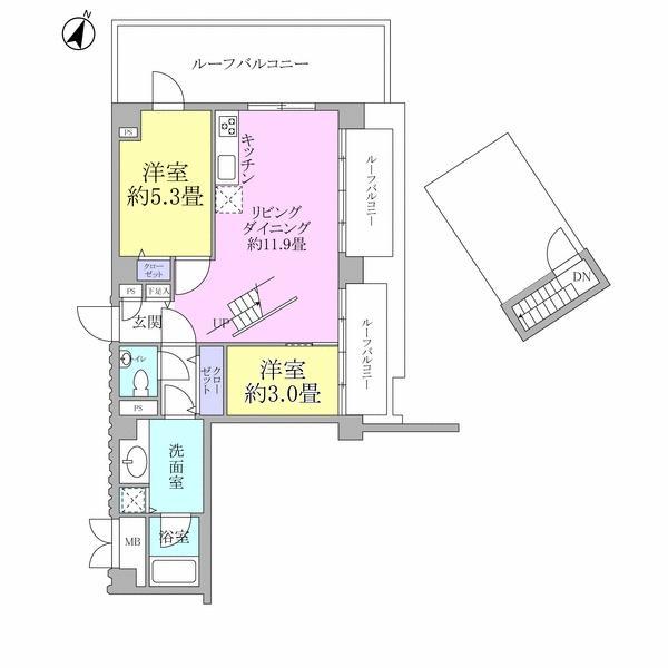 Floor plan. 2LDK, Price 41,800,000 yen, Occupied area 56.12 sq m , Balcony area 22.86 sq m