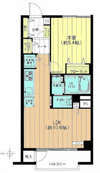 Floor plan. 1LDK, Price 21.9 million yen, Occupied area 39.24 sq m , Balcony area 3.98 sq m