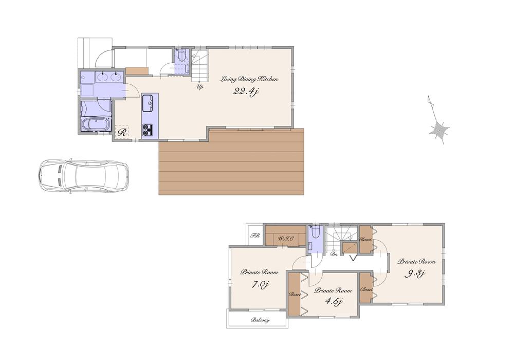 Building plan example (floor plan). Building plan example (A section) 3LDK, Land price 65,800,000 yen, Land area 125 sq m , Building price 22 million yen, Building area 99 sq m