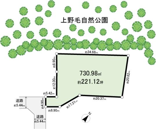 Compartment figure. Land price 228 million yen, And the majority of the land area 730.98 sq m site is adjacent to Kaminoge Nature Park, Like atmosphere of the villa