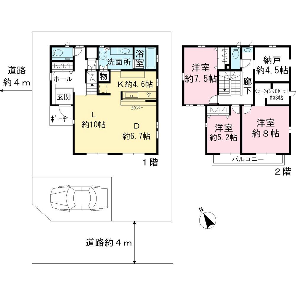 Building plan example (floor plan). Building plan example Building body price 3,240 yen (tax included) Building area 1F ・ 2F Each 60.45 sq m (about 18.28 square meters)       Jutsuyuka area 120.90 sq m (about 36.56 square meters)