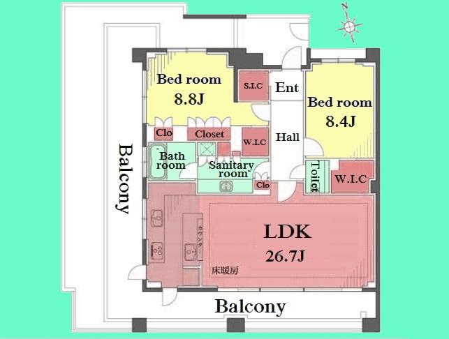 Floor plan. 2LDK, Price 99,800,000 yen, The area occupied 100.8 sq m , Balcony area 20.17 sq m