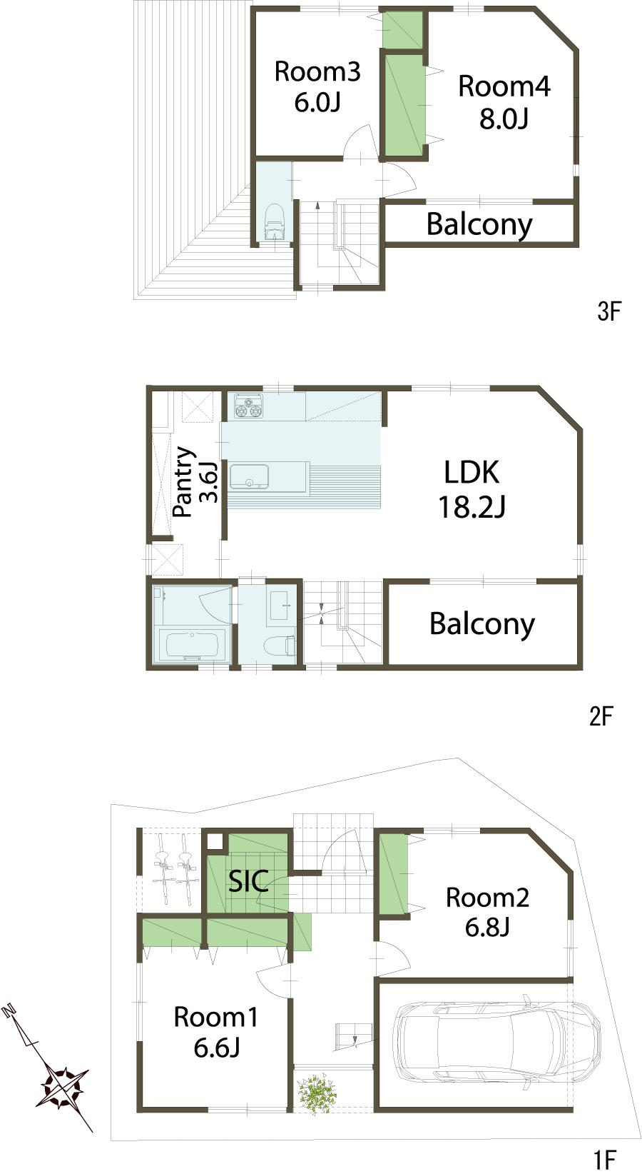 Building plan example (floor plan). Building plan example (15 compartment) 4LDK, Land price 47,800,000 yen, Land area 76.02 sq m , Building price 18.6 million yen, Building area 113.58 sq m