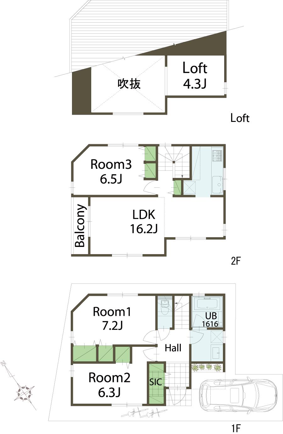 Building plan example (floor plan). Building plan example (17 compartment) 3LDK, Land price 39,900,000 yen, Land area 76.08 sq m , Building price 15 million yen, Building area 84.87 sq m