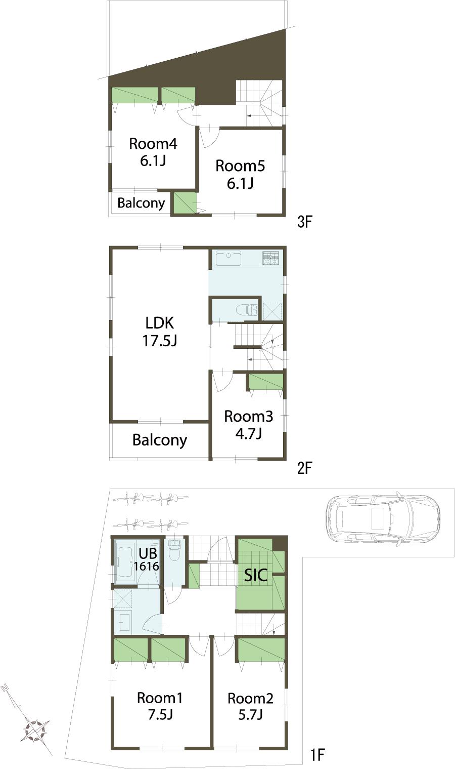 Building plan example (floor plan). Building plan example (18 compartment) 5LDK, Land price 49,900,000 yen, Land area 94.02 sq m , Building price 19,400,000 yen, Building area 119.65 sq m