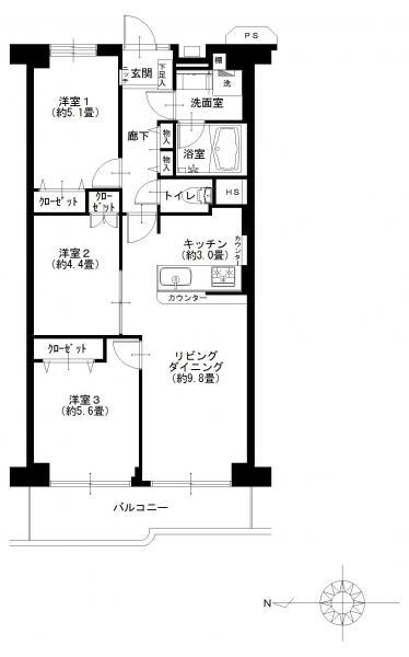 Floor plan. 3LDK, Price 29,900,000 yen, Footprint 61.6 sq m