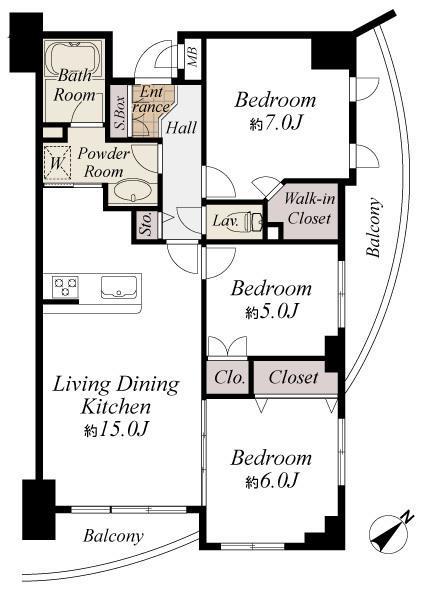 Floor plan. 3LDK, Price 47,800,000 yen, Occupied area 75.95 sq m , Balcony area 14 sq m