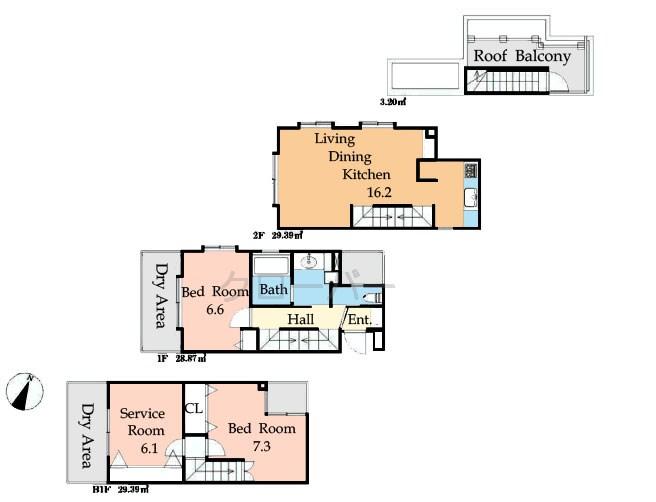 Floor plan. 2LDK+S, Price 49,800,000 yen, Occupied area 90.85 sq m , Balcony area 6.94 sq m