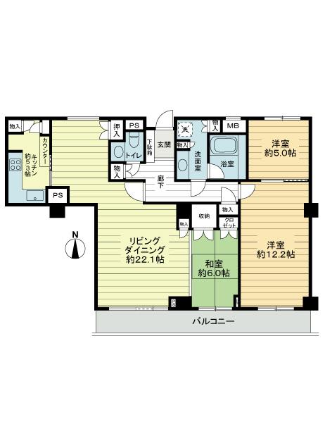 Floor plan. 3LDK, Price 76,800,000 yen, Footprint 110.58 sq m , Balcony area 12.24 sq m floor plan