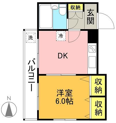 Floor plan. 1DK, Price 11 million yen, Occupied area 26.26 sq m , Balcony area 6.66 sq m