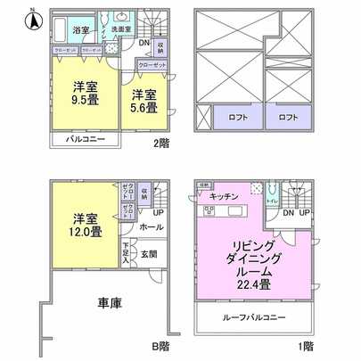 Floor plan. LDK is located 22.4 tatami.