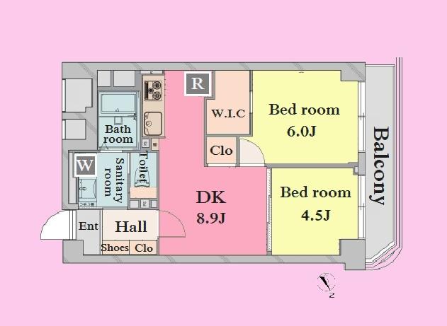 Floor plan. 2DK, Price 27,800,000 yen, Occupied area 47.24 sq m , Balcony area 5.48 sq m