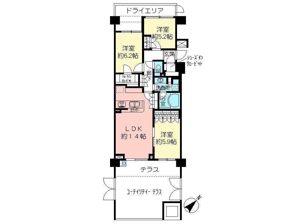 Floor plan. 3LDK, Price 46,800,000 yen, Occupied area 75.03 sq m