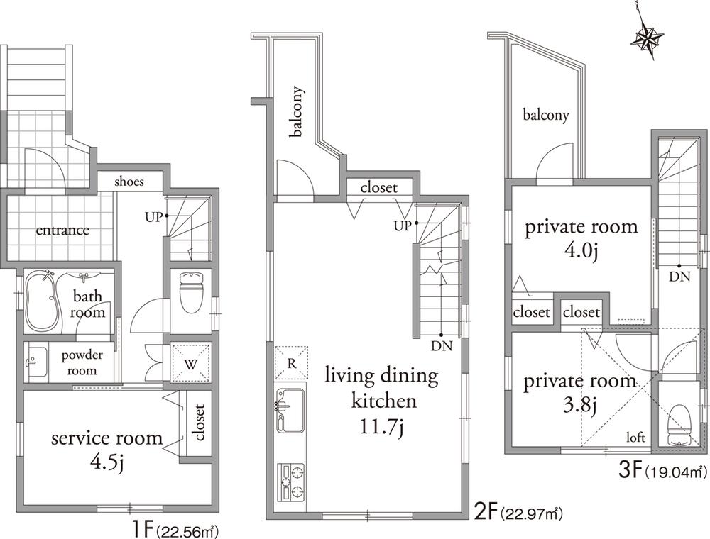 Floor plan. 45,800,000 yen, 3LDK, Land area 41.43 sq m , Building area 63.75 sq m 3LDK + with loft