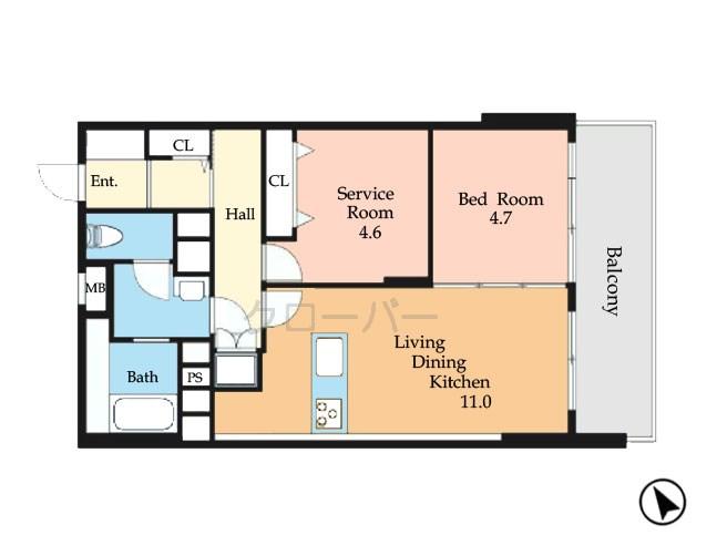 Floor plan. 1LDK+S, Price 26,800,000 yen, Footprint 54 sq m , Balcony area 9.22 sq m