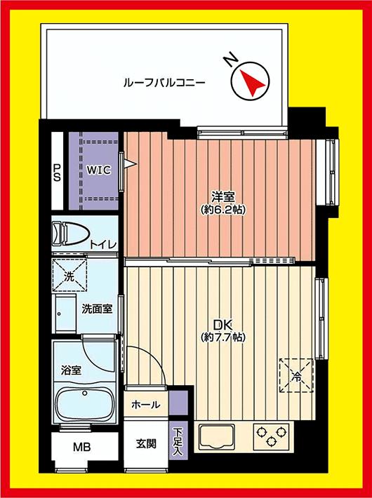 Floor plan. 1DK, Price 18.5 million yen, Occupied area 32.34 sq m