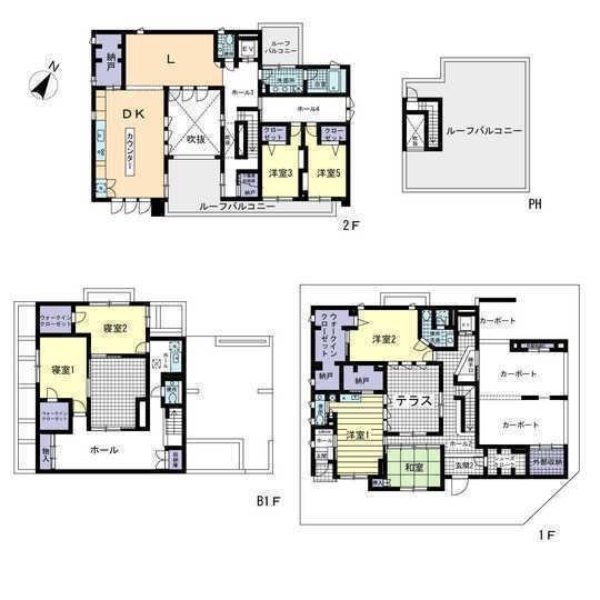 Floor plan. 284 million yen, 7LDK, Land area 267.67 sq m , Ensure the sunshine of all of the room by the hollow design to the second floor from the building area 327.35 sq m underground is in the atrium