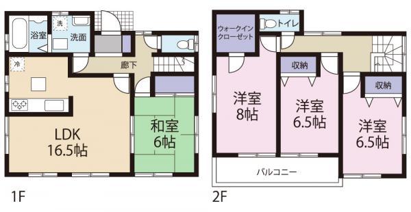 Floor plan. 64,800,000 yen, 4LDK, Land area 173.09 sq m , Building area 105.99 sq m all room 6 quires more, Large 4LDK