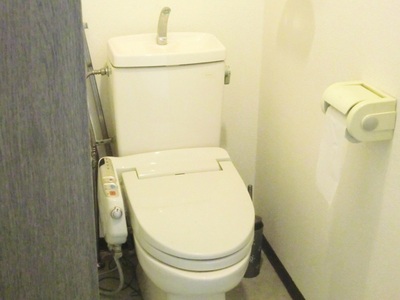 Toilet. It is with a toilet