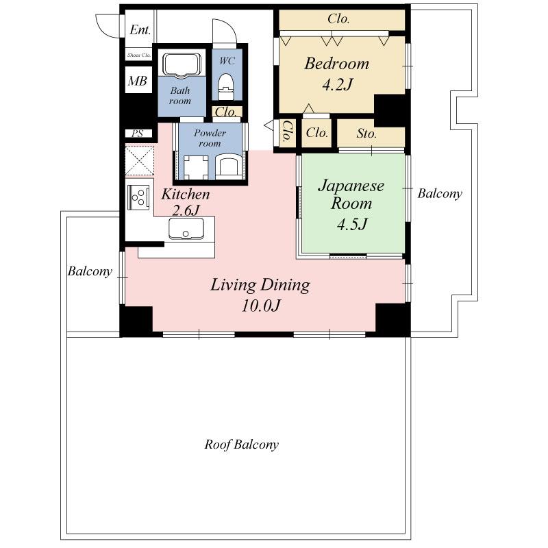 Floor plan. 2LDK, Price 44,800,000 yen, Footprint 60 sq m , Balcony area 11 sq m