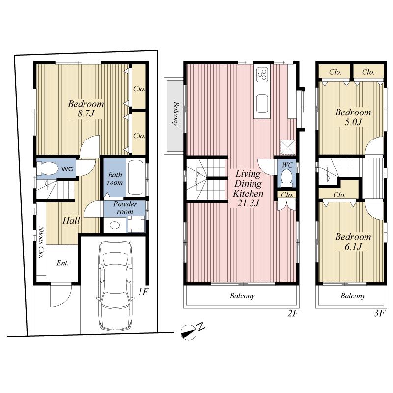 Floor plan. 59,800,000 yen, 3LDK, Land area 72.48 sq m , Building area 107.64 sq m