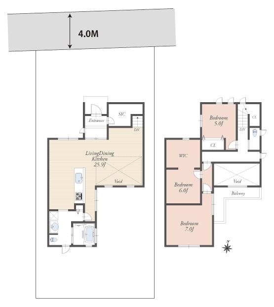 Floor plan. 128 million yen, 3LDK, Land area 172.54 sq m , Building area 122.45 sq m living 25 quires more large space. There is also a blow-by, It is taken between bright with a sense of openness.