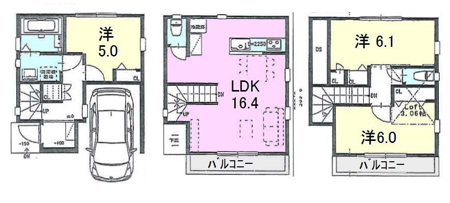 Floor plan. 48,800,000 yen, 3LDK, Land area 50.48 sq m , Building area 91.2 sq m
