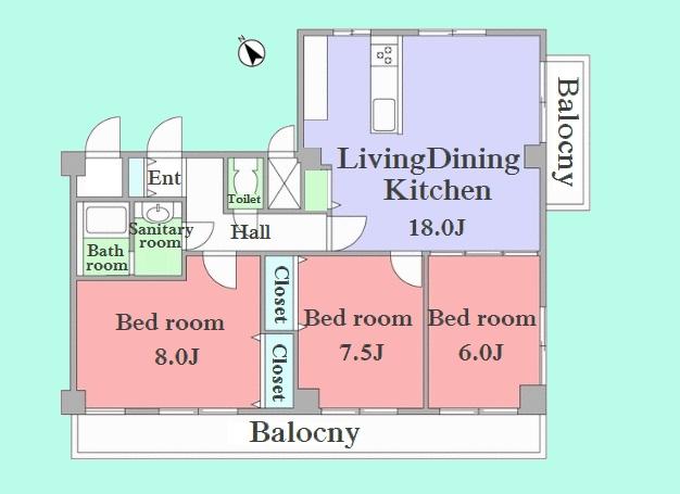 Floor plan. 3LDK, Price 44,800,000 yen, Footprint 78.2 sq m , Balcony area 14.45 sq m