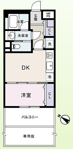 Floor plan. 1DK, Price 21,800,000 yen, Footprint 30 sq m , Balcony area 5.7 sq m