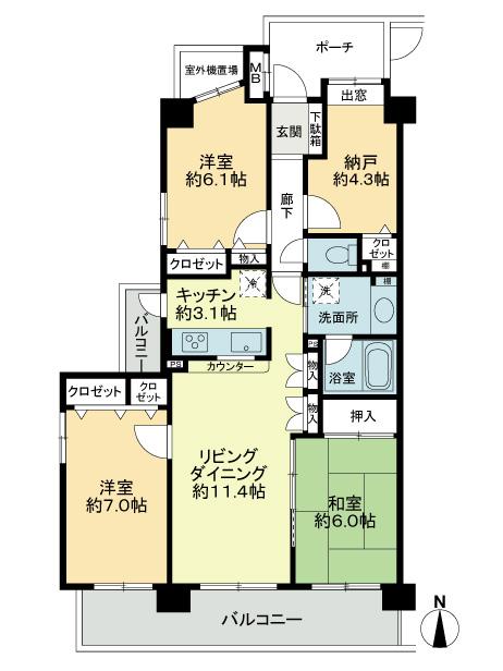 Floor plan. 3LDK + S (storeroom), Price 45,800,000 yen, Footprint 83.3 sq m , Balcony area 14.25 sq m southwest angle room ・ Two-sided balcony, 3LDK + S (about 4.3 Pledge)