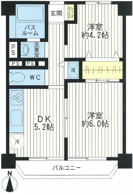 Floor plan. 2DK, Price 20.8 million yen, Footprint 40.5 sq m , Balcony area 4.5 sq m