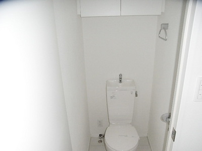 Toilet. There is a convenient shelf to the toilet