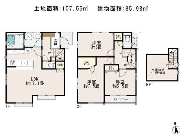 Floor plan. 51,800,000 yen, 3LDK, Land area 107.55 sq m , You can new construction 3LDK in a quiet residential area of the building area 85.98 sq m "Osan Chitose" station walk 13 minutes.